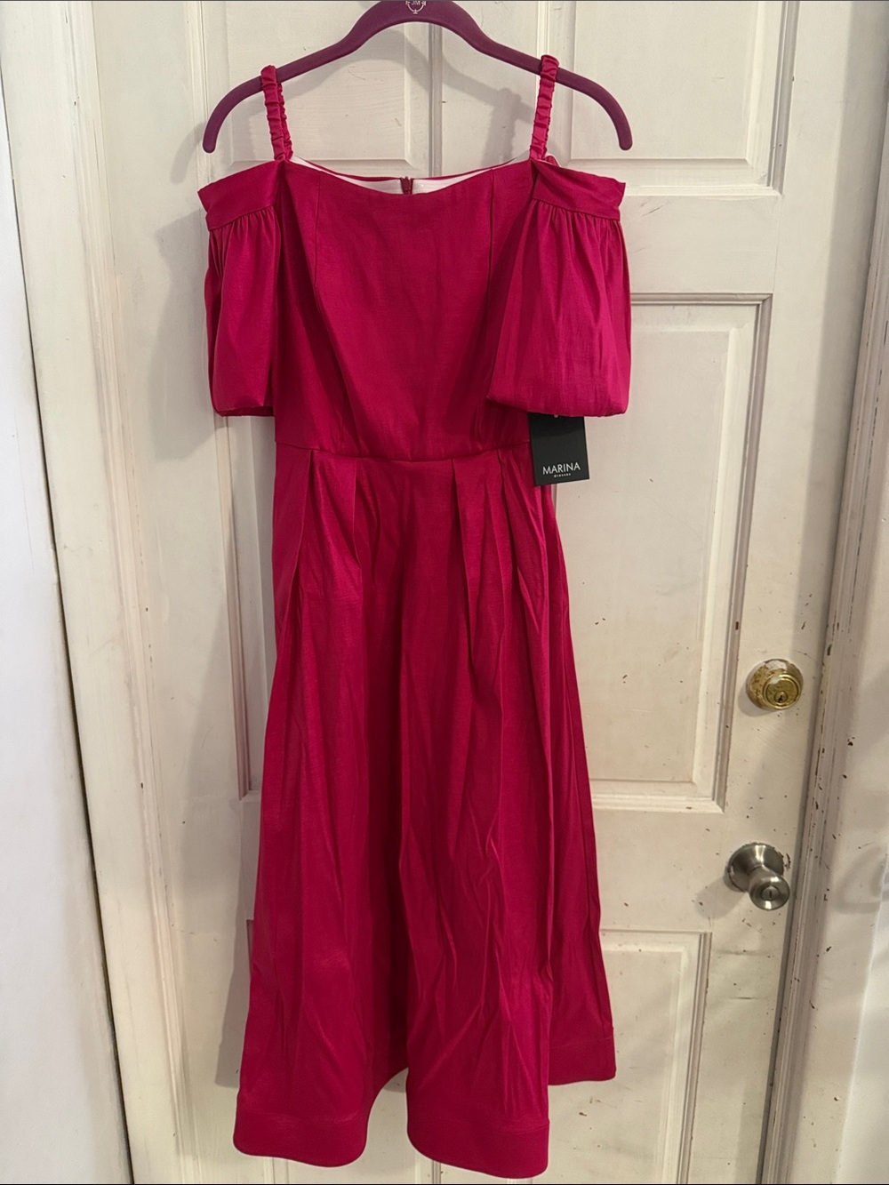 MWT MARINA Fuchsia Off-Shoulder Midi Dress- Small
